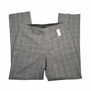Banana Republic Flat Front Dress Pants Men's 36x34 Slim Fit Gray Plaid NEW